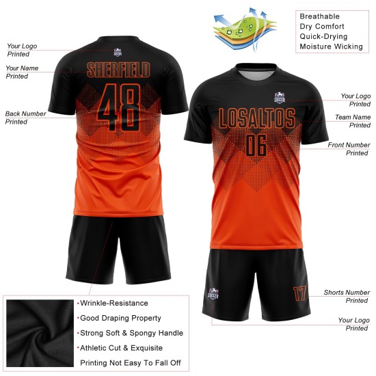 Shape Orange Gradient Black Uniform Soccer Square Sublimation Jersey Custom