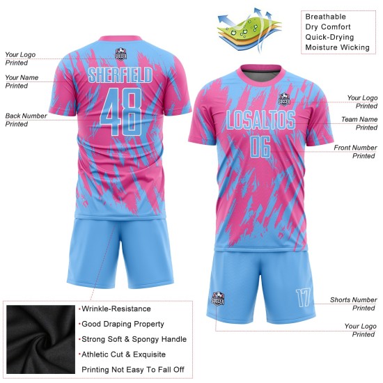 Light Custom Blue-White Soccer Jersey Uniform Pink Sublimation