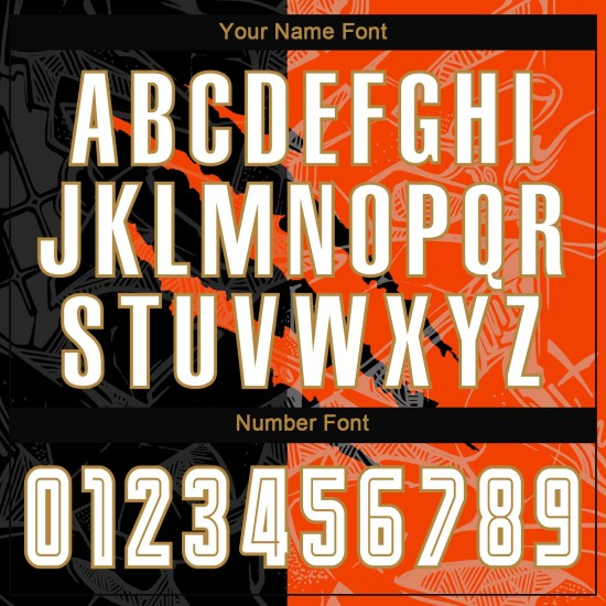 Orange-Old Black Pattern Sublimation Graffiti Uniform Custom Jersey White Scratch Soccer Gold