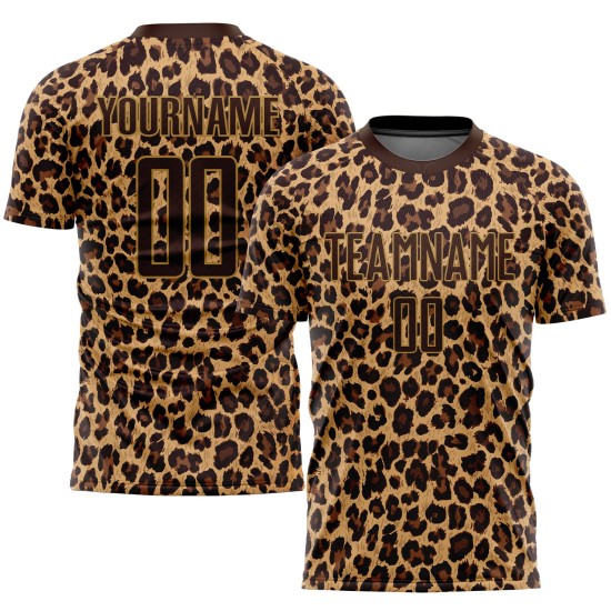 Brown Leopard Soccer Brown-Old Uniform Jersey Gold Custom Sublimation