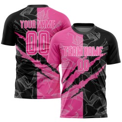 Pattern Uniform Pink Graffiti Custom Soccer Scratch Sublimation Black-White Jersey
