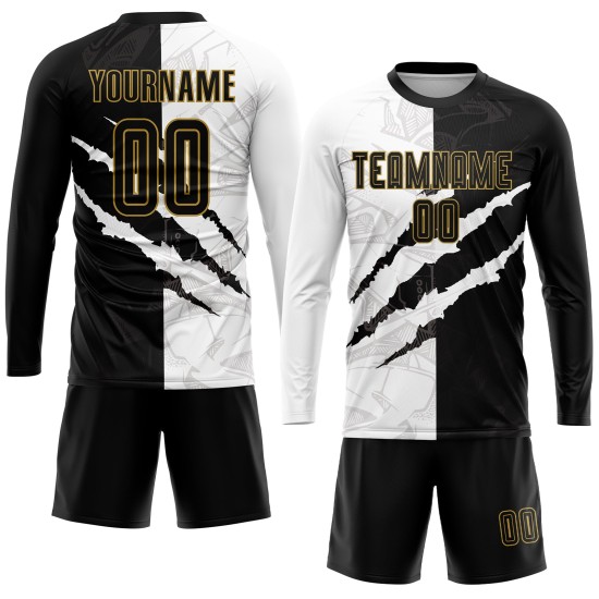 Pattern Scratch Black-Old Gold Uniform Custom Jersey Soccer Sublimation Graffiti